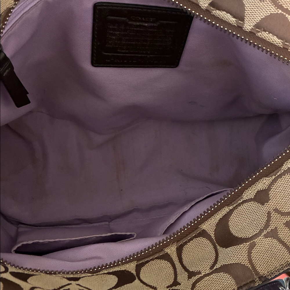 Coach Tan and Brown Signature Pleated Gallery Shoulder Handbag Tote - Picture 12 of 15
